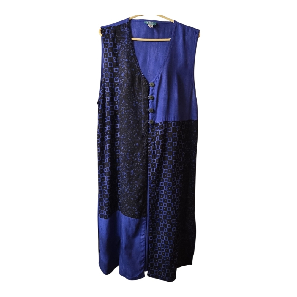 Simply Southwest Blue and Black Tribal Vest SZ X-XL